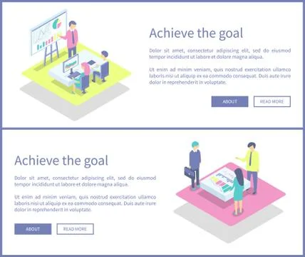 Achieve Goal Presentation Set Vector Illustration 스톡 일러스트