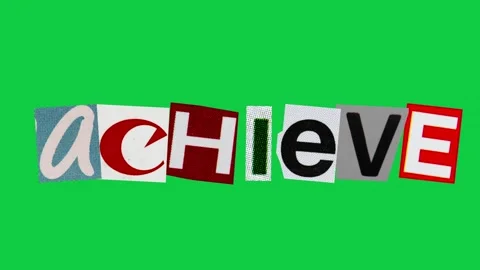 Achieve graphic text paper cut Stop Motion, magazine collage, ransom note s.. Stock Footage 336823943