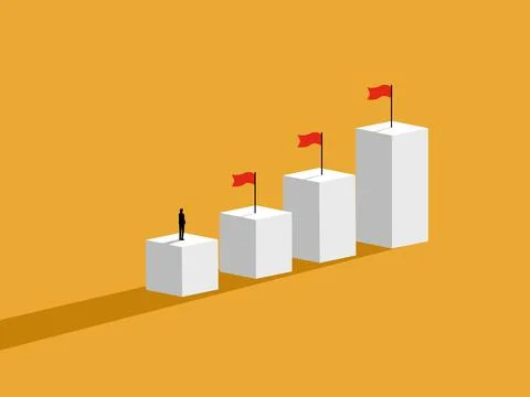 Achieve one goal at a time, progress, businessman walking on a bar graph Stock Illustration