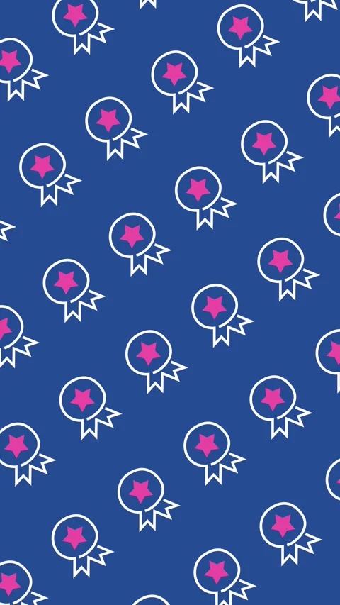 Achievement award pattern with seamless medal line art icons with pink star Stock Footage 334804447