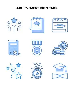 Achievement Blue Vector Icons Pack Stock Illustration