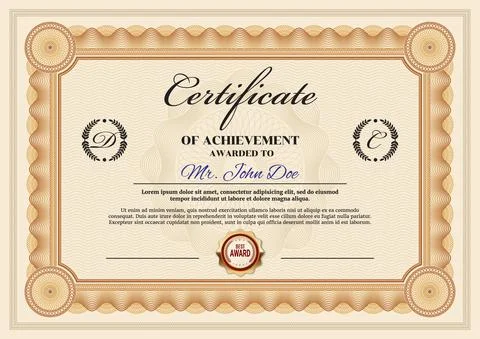Achievement certificate or diploma, vector Stock Illustration