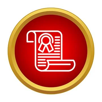 Achievement certificate scroll document icon in gold circle Illustration