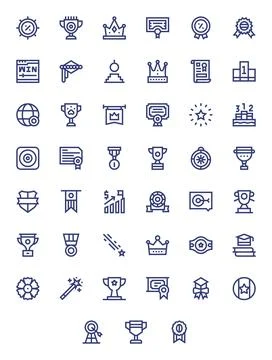 Achievement Design Vector Icons featuring 45 Grid Fitted Bold Line Style Stock Illustration