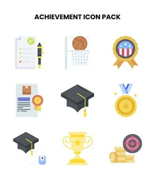 Achievement Flat Collection Icons Pack Stock Illustration