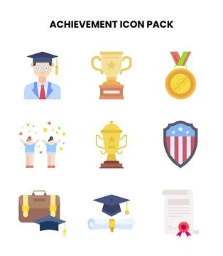 Achievement Flat Design Icons Pack Stock Illustration