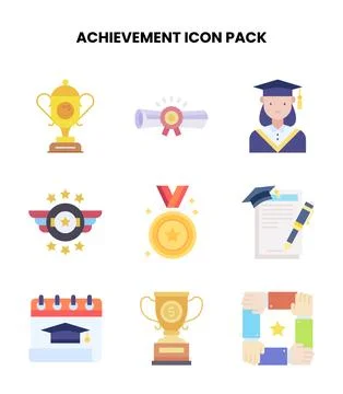Achievement Flat Set Icons Pack Stock Illustration
