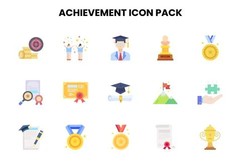 Achievement Flat Set Icons Pack Stock Illustration