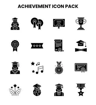 Achievement Glyph Bundle Icons Pack Stock Illustration