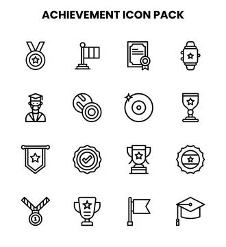 Achievement Line Bundle Icons Pack Stock Illustration