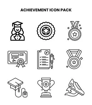 Achievement Line Set Icons Pack Stock Illustration