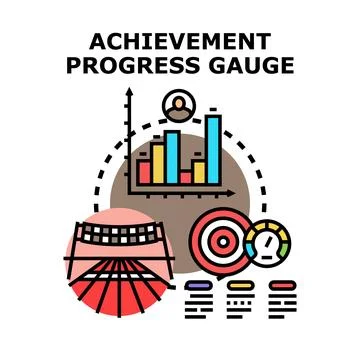 Achievement progress gauge measuring goal accomplishments Stock Illustration