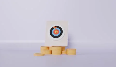 Achievement strategy with the bow stack coins archer target planning vision Stock Illustration