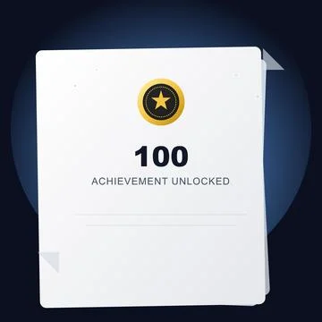 Achievement Unlocked 100 Points Document Popup Graphic Stock Illustration