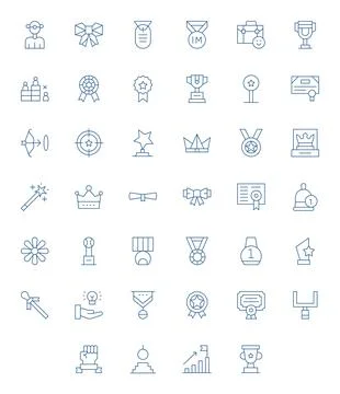 Achievement Vector Icon Toolkit featuring 40 Grid Fitted 256x256 Thin Line .. Stock Illustration