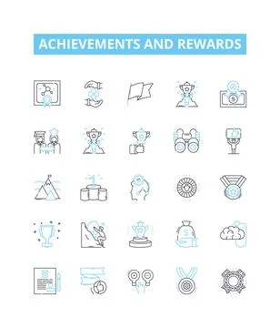 Achievements and rewards vector line icons set. Awards, Merits, Honors Stock Illustration