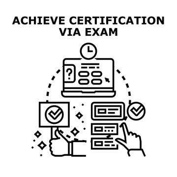 Achieving certification through online exam and education process Stock Illustration