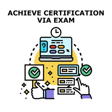 Achieving certification through online exam and education process Stock Illustration
