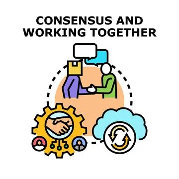Achieving consensus and teamwork through modern collaboration concepts Stock Illustration