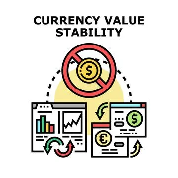 Achieving currency value stability and foreign exchange Stock Illustration