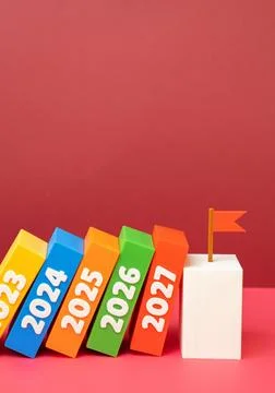 Achieving a goal in 2027. Completion of work and deadline. Final milestone, p Stock Photos
