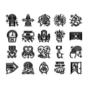 Achieving goals and making progress line icons set Illustrazione stock