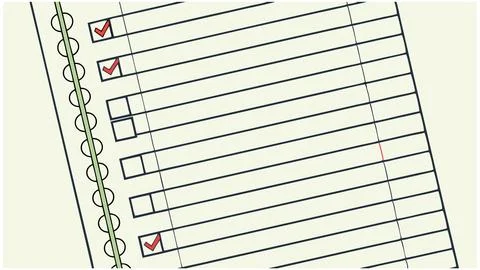 Achieving goals checklist a spiral notepad with red checkmarks showing tasks Stock Illustration