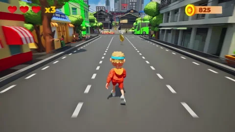 Achieving high gaming score in the fun arcade smartphone running simulator Stock Footage 250744279