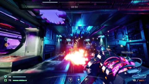 Achieving the mission victory in the first person shooter action video game Stock Footage 237606949