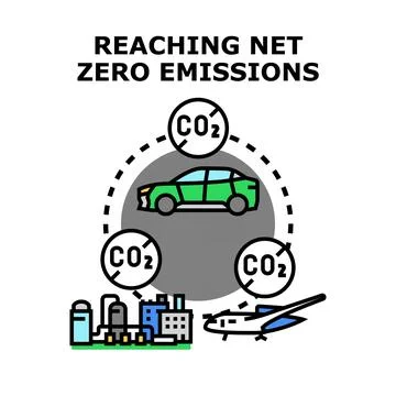 Achieving net zero carbon emissions goal with sustainable practices Stock Illustration
