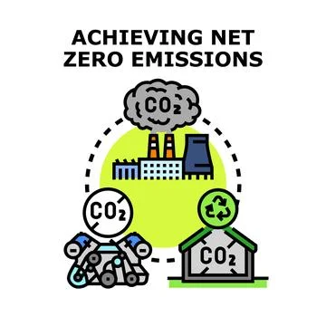 Achieving net zero carbon emissions goal concept Stock Illustration