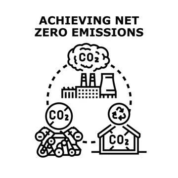 Achieving net zero carbon emissions goal concept Stock Illustration