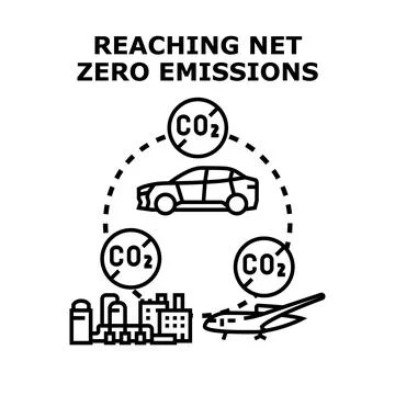 Achieving net zero carbon emissions goal with sustainable practices Stock Illustration
