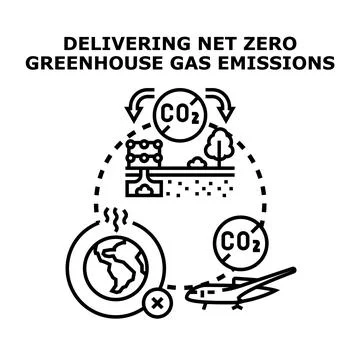 Achieving net zero carbon greenhouse gas emissions concept Stock Illustration