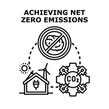 Achieving net zero emissions reducing carbon footprint concept Stock Illustration