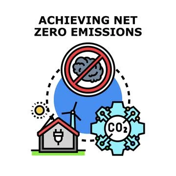 Achieving net zero emissions reducing carbon footprint concept Stock Illustration