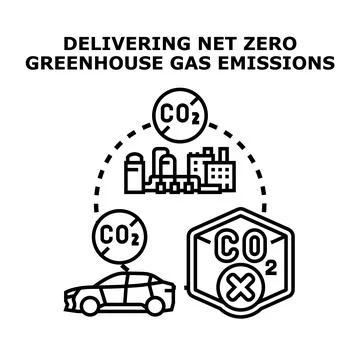 Achieving net zero greenhouse gas emissions concept Stock Illustration