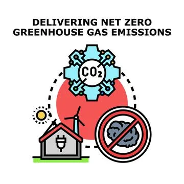 Achieving net zero greenhouse gas emissions icon concept Stock Illustration