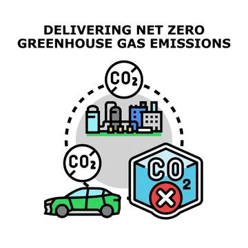 Achieving net zero greenhouse gas emissions concept Stock Illustration