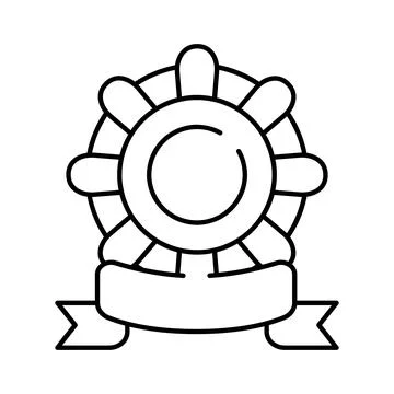 Achieving quality certification with ribbon badge outline icon Stock Illustration