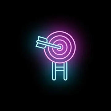 Achieving target goal with neon arrow hitting bullseye Stock Illustration