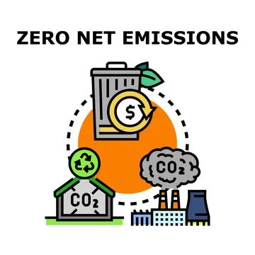 Achieving zero net emissions and carbon neutrality concept Stock Illustration