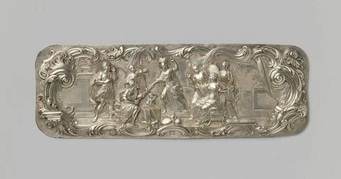 Achilles at the daughters of Lycomedes. Rectangular lid of a tobacco box o... Foto stock