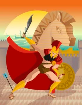 Achilles in troy war Stock Illustration