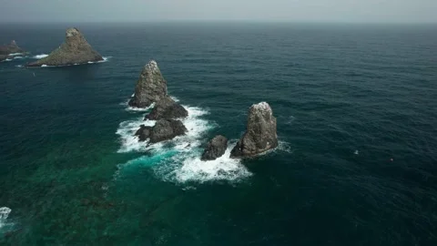 Aci Trezza aerial drone 4k view orbit flight Sicily faraglioni shore 스톡 동영상 175495053