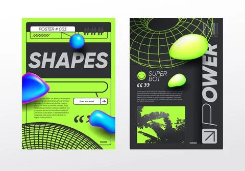 Acid minimalistic poster, geometric gradient shapes and typography composition 스톡 일러스트