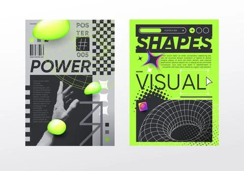 Acid minimalistic poster, geometric gradient shapes and typography composition Stock Illustration