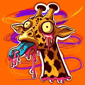 Acid psychedelic giraffe head surrounded by pink slime Stock Illustration