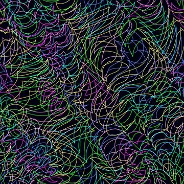 Acid trance pattern on dark. Colorful neon stereo effect fluid lines Stock Illustration