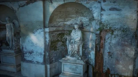 Acient roman statues at the stone wall Stock Footage 138926808